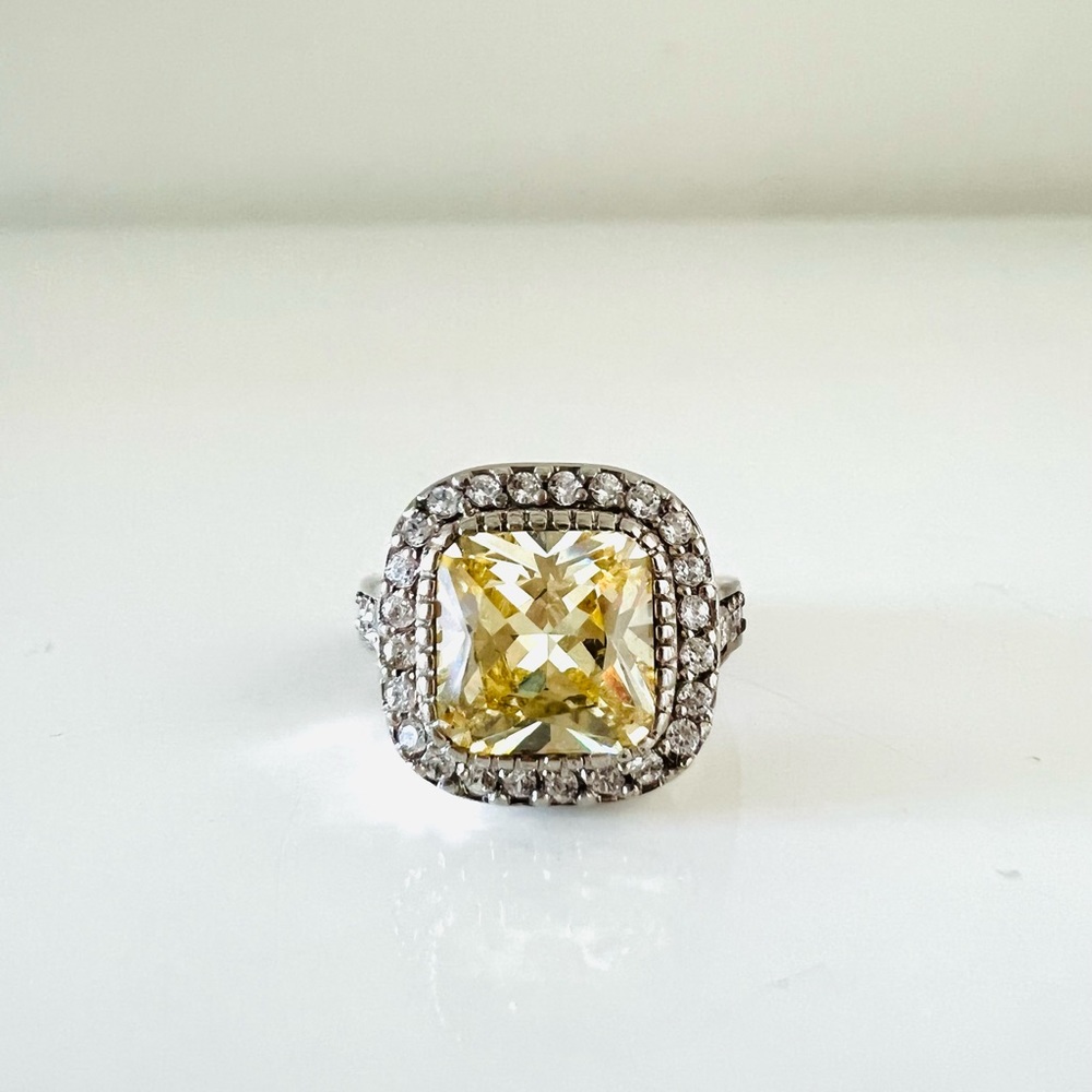 Silver princess cut ring